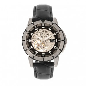 Reloj automático Reign Philippe con correa de cuero y esqueleto