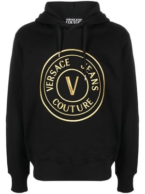 Sudadera con capucha de algodón negro con detalles del logo de Versace Jeans