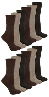 IOMI - Paquete múltiple de 12 pares de calcetines diabéticos de bambú para mujer sin costuras y sin elástico - Marrón oscuro