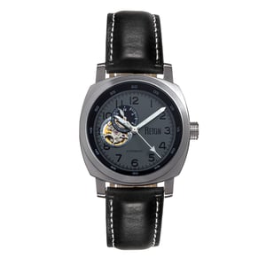 Reloj Reign Impaler semiesqueleto con correa de cuero - Gris/Negro