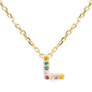 Collar Luxenter  de Plata de Ley 925 con Circonita Multicolor acabado en oro amarillo de 18K - Alphabet