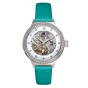 Reloj automático Empress Alice con correa de cuero y esfera esquelética MOP