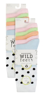 Wildfeet - Paquete de 10 calcetines de bambú para mujer con estampado de lunares, leopardo y flores - Spots Pastel