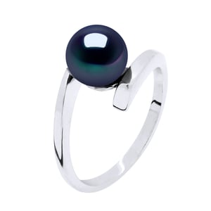 Ring Rush Offset Pearl de agua dulce 7.5-8 mm Round Black 925