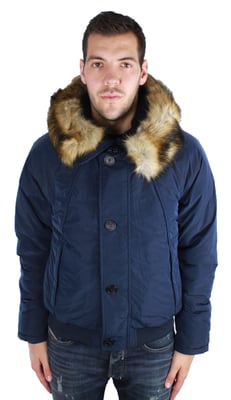 Chaqueta Con Capucha Y Ribete De Piel Azul Marino De Armani Jeans