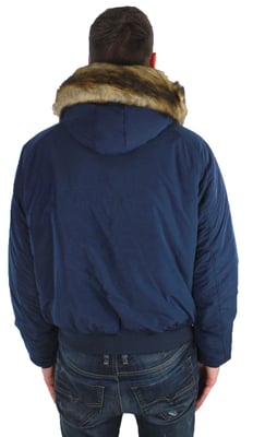 Chaqueta Con Capucha Y Ribete De Piel Azul Marino De Armani Jeans