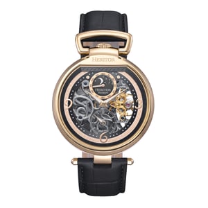 Reloj automático Heritor Lincoln con correa de cuero y esqueleto y fase lunar