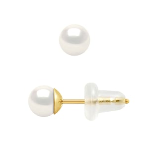 Pernos de oreja redondo perlas de agua dulce de 4-5 mm en blanco o negro