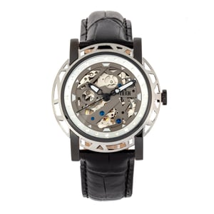 Reloj automático Reign Stavros con correa de cuero y esqueleto