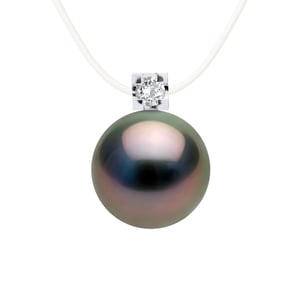 Pulsera de diamantes 0,060 CTS Pearl natural y cultivado de Tahití Ronda 8-9 mm Nylon Transparent 925