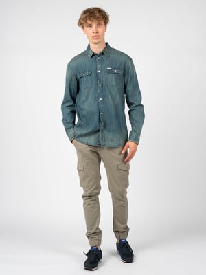 Guess Camisa del hombre azul, verde