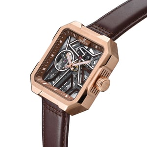 Reloj automático Heritor Campbell con correa de cuero y esqueleto
