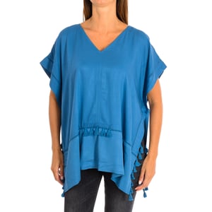 Poncho holgado con borlas de cuello de pico 8949 mujer