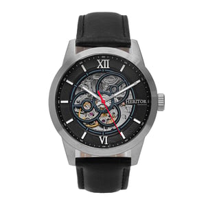 Reloj automático Heritor Jonas con correa de cuero y esqueleto