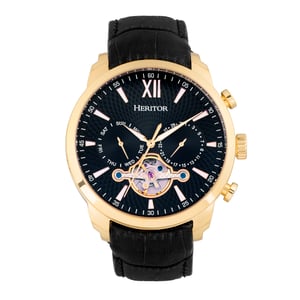Reloj automático Heritor Arthur semiesqueleto con correa de cuero y día/fecha