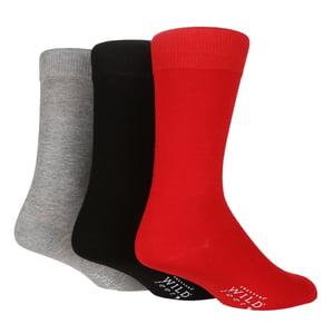 Wild Feet - Paquete de 3 calcetines de bambú transpirables de colores lisos para hombre