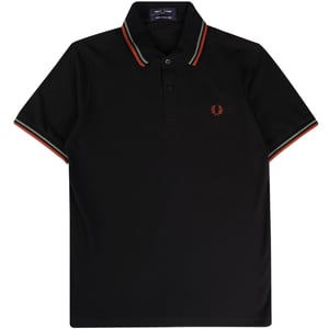 Polo negro con ribetes gemelos en verde y marrón de Fred Perry