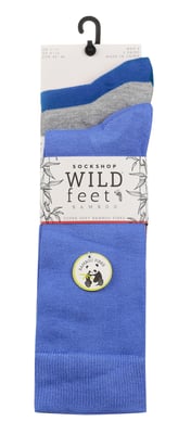Wild Feet - Paquete de 3 calcetines de bambú transpirables de colores lisos para hombre