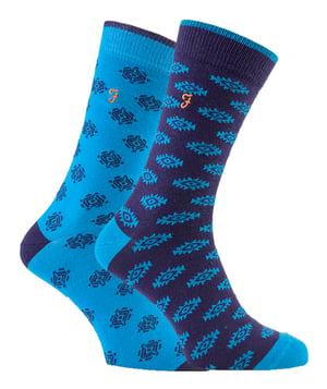 Farah - 2 Pares de Calcetines Formales de Lujo para Hombre de Algodón Rico Retro con Patrones Divertidos - FVS010PUR