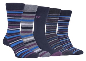 Farah - Pack de 5 calcetines de algodón para hombre de rayas finas, transpirables y de corte clásico - FCS271NVYPUR (Rayas)