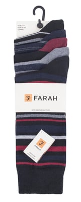 Farah - Paquete de 5 calcetines de algodón para hombre, finos, transpirables, de rayas, de corte clásico y suaves - FCS271BLKBER (Rayas)