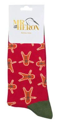 Calcetines Hombres de Jengibre | Mr Heron | Novedad Transpirable Diseño Divertido Crazy Crew Calcetines Funky Bamboo | Regalo de Navidad para Él - Hombres de Jengibre (Rojo Oscuro)