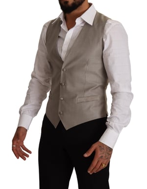 Chaleco de lana beige de un solo botón para hombre de Dolce & Gabbana