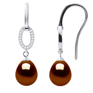 Pendientes Ganchos de perlas de agua dulce Joya de rosas de 8-9 mm de peras 925