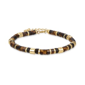 Pulsera Luxenter de Plata de Ley 925 con Ojo De Tigre acabada en oro amarillo de 18K - Ihun
