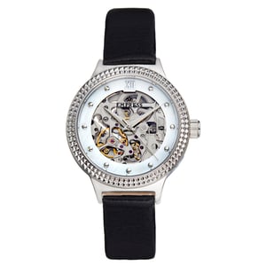 Reloj automático Empress Alice con correa de cuero y esfera esquelética MOP