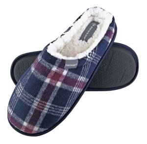 Dunlop - Hombre cálido forro polar Slip on Mule cuadros a cuadros Zapatillas de casa