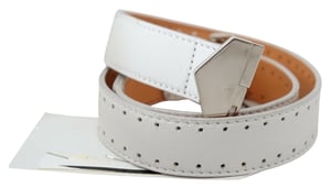 Cinturón de Cintura de Cuero Blanco con Hebilla de Logo Hexagonal para Mujer GF Ferre