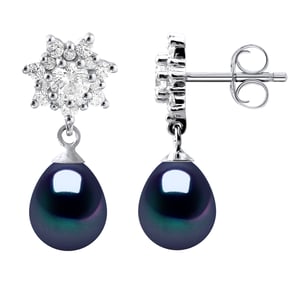 Pendientes colgan perlas de agua dulce 7-8 mm Joyas de peras de chocolate 925