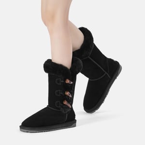EVER AU Botas altas con botones de cuerno para mujer - Ashy