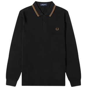 Polo de manga larga negro con cuello con ribetes dobles Shaded Stone de Fred Perry