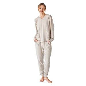 Pijama manga larga de punto suave cuello pico JJB5 mujer