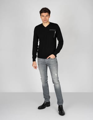 Les Hommes Suéter V-neck del hombre negro