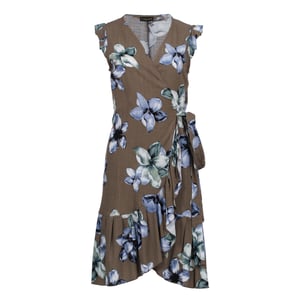 Vestido Envolvente Floral con Bajo Volante - Viscosa Estilo Lino