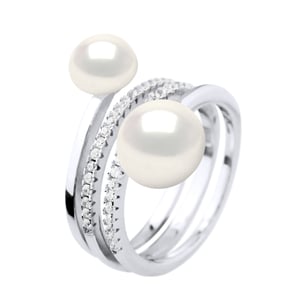Ring Duo Pearls de agua dulce de 7 y 9 mm Joyas negras 925
