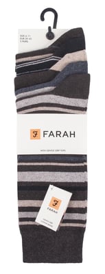 Farah - Paquete de 5 calcetines de algodón para hombre, finos, transpirables, de rayas, de corte clásico y suaves - FCS271BRNGRY (Rayas)