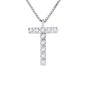 Collar ABC Diamonds 0.05 CTS Letra "T" de 18K White