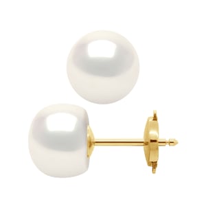 Pendientes Pearas cultivadas Agua dulce 9-10 mm Sistema de seguridad negra Oro amarillo