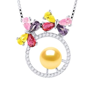 Collar de mariposa Pearl de agua dulce Ronda 8-9 mm de oro 925