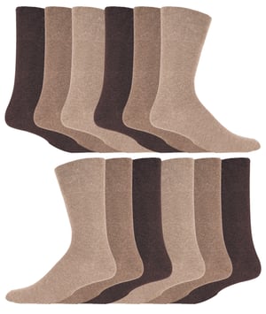 Calcetines Diabéticos 12 Pares Multipack Gentle Grip Top | IOMI | Mid Calf Loose Top Non Elastic Cotton Socks with Handlinked Seamless Toe - Beige