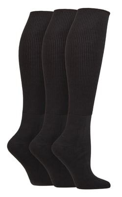 Calcetines Diabéticos hasta la Rodilla | IOMI | Pack de 3 Calcetines de Bambú No Elásticos para Pies Hinchados | Calcetines Largos Extra Anchos No Elásticos - Negro