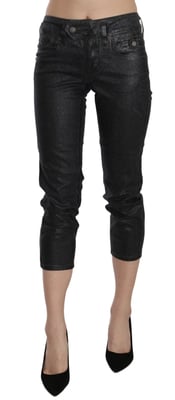Pantalones de mezclilla recortados de mujer John Galliano, negro lavado, de cintura media y pierna ajustada.
