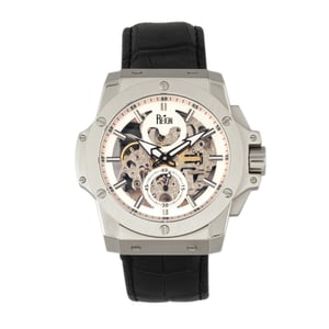 Reloj automático Reign Commodus con correa de cuero y esqueleto