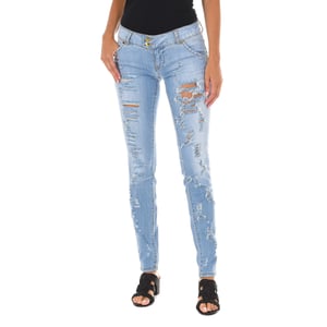 Pantalon Tejano Largo efecto gastado y roto 10DBF0094 mujer
