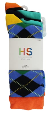 HS by Happy Socks - Pack de 3 calcetines de vestir divertidos - Argyle (Azul)