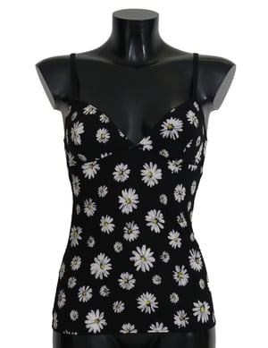 Vestido de Lencería Chemisier con Estampado de Margarita Negra Dolce & Gabbana